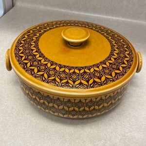 MCM honey, brown, ceramic covered casserole dish